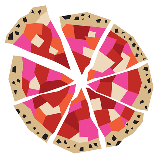 A graphic design of pizza in 8 slices