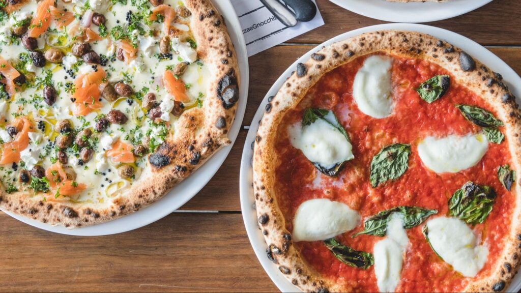 Two pizzas of different types