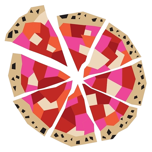 A graphic design of pizza in 8 slices